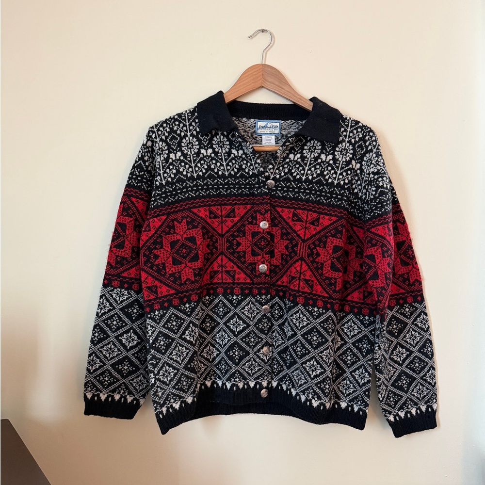 Pendleton Black And Red Patterned Sweater - image 1